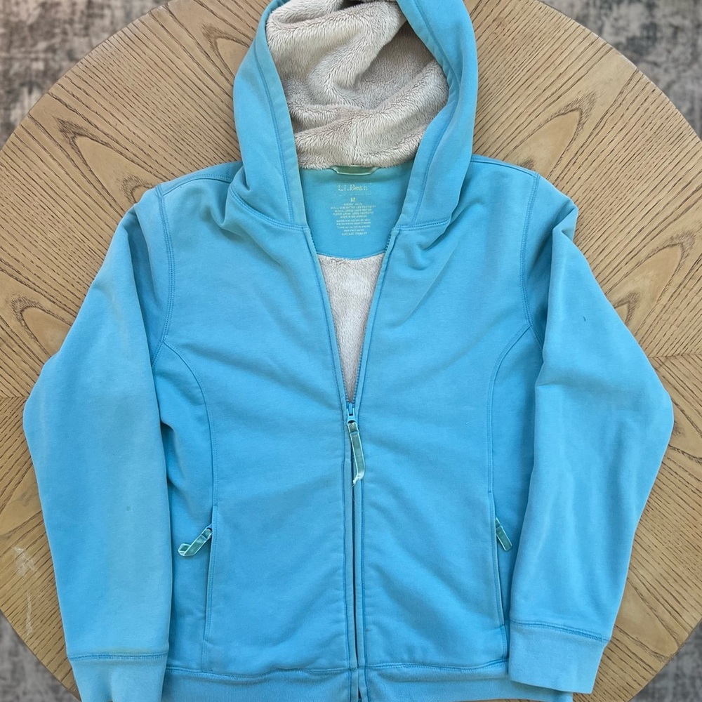 L.L. Bean Light Blue Women's Hoodie Jacket with fleece lining